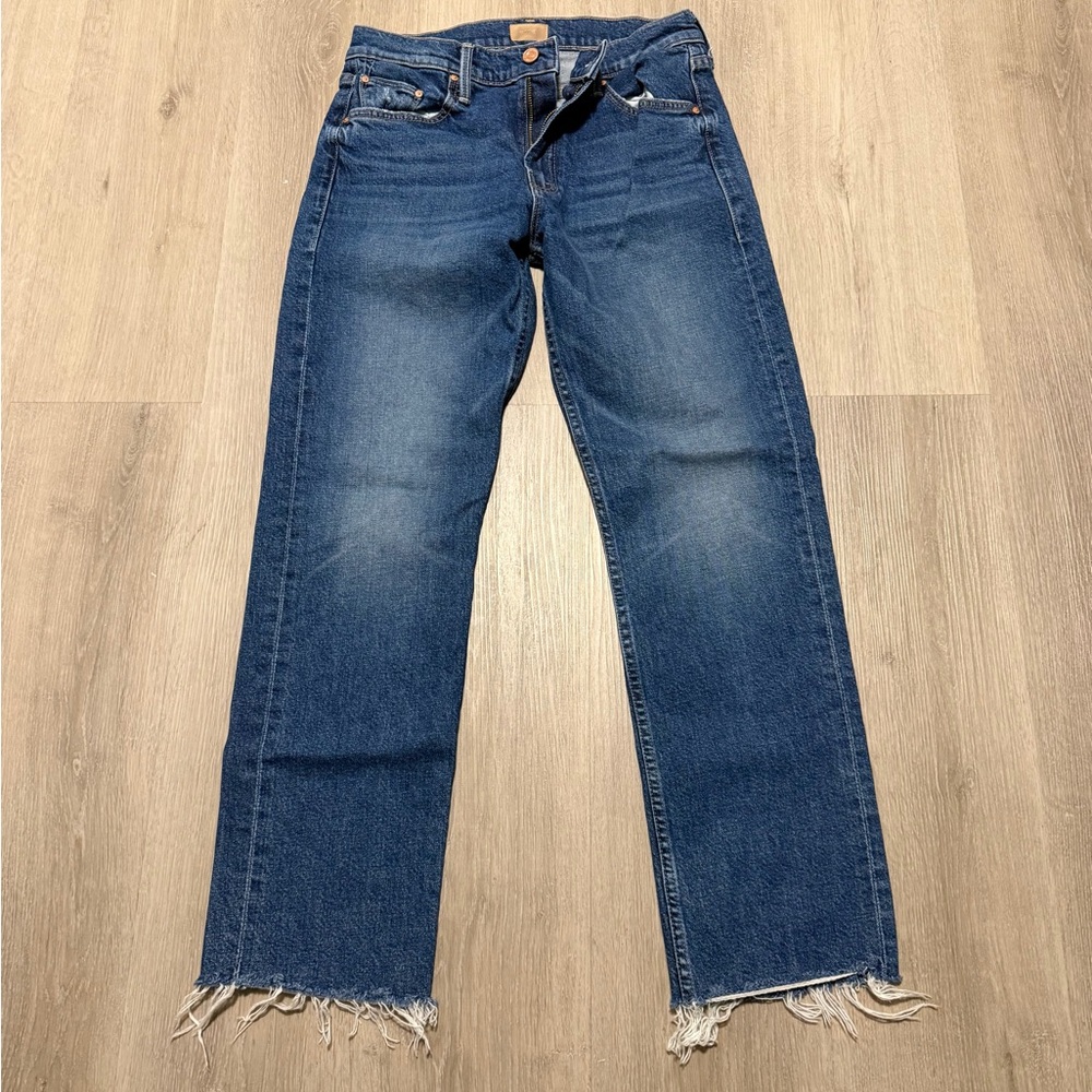 MOTHER Denim The Mid Rise Rider Ankle Fray